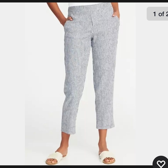 Old Navy Linen Pull On Blue Striped Pants - Picture 2 of 3